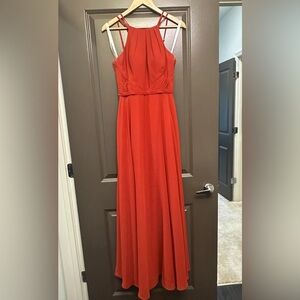 Azazie High Necked Maxi Dress - Burnt Orange, Paprika, reddish color